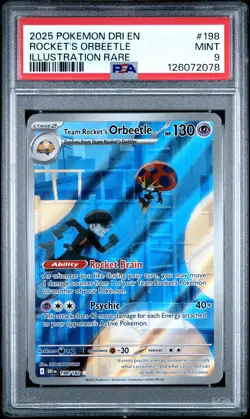 2025 POKEMON DRI EN-DESTINED RIVALS #198 TEAM ROCKET'S ORBEETLE PSA 9 - Image 1