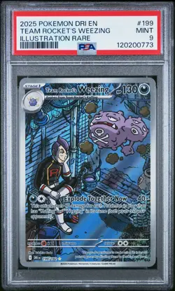 2025 POKEMON DRI EN-ILLUSTRATION RARE #199 TEAM ROCKET'S WEEZING PSA 9 - Image 1