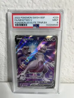 2022 Pokemon SWSH229 Black Star Promo FULL ART/MEWTWO V POKEMON GO PSA Mint 9 - Image 1