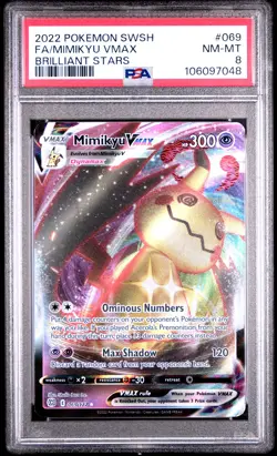 PSA 8 Mimikyu Vmax #069 2022 Pokemon Sword & Shield Brilliant Stars 106097048 - Image 1