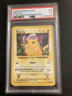 Pokemon Pikachu TCG Yellow Cheeks Card 58/102 Shadowless Psa 5 - Image 1