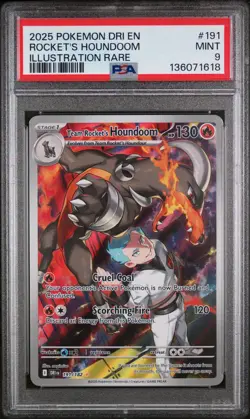 Rocket's Houndoom Illustration Rare Pokemon Dri En-Destined Rivals 191/182 PSA 9 - Image 1