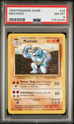 MACHOKE 1999 Pokemon Base Set Uncommon POKEMON 34/102 PSA 8 NM-MT - Image 1