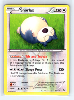 Pokemon TCG Snorlax Flashfire 80/106 Reverse Holo Rare - Image 1