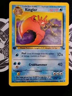 Pokemon Card TCG Fossil 1st Edition WOTC NM Kingler 38/62 NM - Image 1