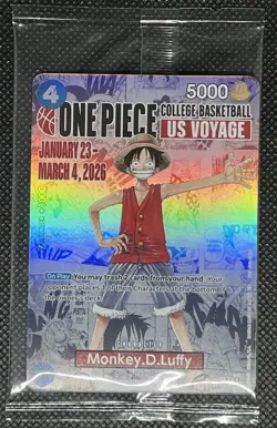 One Piece Card Game Monkey D. Luffy US Voyage Promo Sealed College Basketball - Image 1
