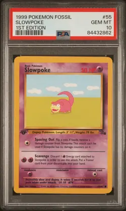 PSA 10 Slowpoke 1st Edition Fossil 55/62 1st Edition Pokemon Card - Image 1