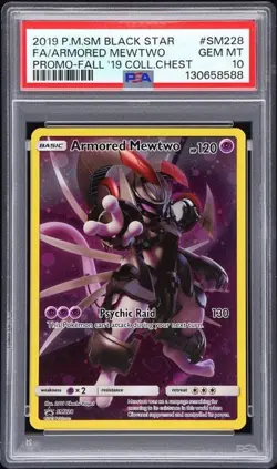 2019 POKEMON SM BLACK STAR PROMO #SM228 FULL ART ARMORED MEWTWO PSA 10 - Image 1