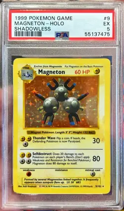 1999 Pokemon Base Set Magneton Shadowless Holo 9/102 PSA 5 EX - Image 1