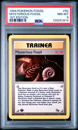 PSA 8 NM/MT 1999 POKEMON FOSSIL #62 MYSTERIOUS FOSSIL 1ST EDITION ENGLISH - Image 3