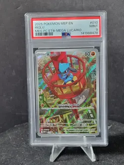 MINT PSA 9 Mega Evolution Riolu 010 (Pokemon Center Stamp) Holo Promo Pokemon - Image 1