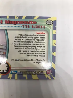 MAGNEMITE #81 2000 Pokemon [Non-Holo] Topps Blue Logo 1st Ed TV Animation - Image 5
