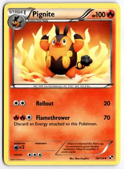 Pignite 18/114 Black & White Base Uncommon Pokemon Card - Image 1