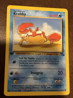Pokemon TCG Krabby Fossil 1st Edition Common Card 51/62 - Image 1