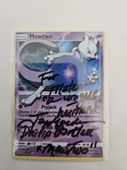 Pokemon Mewtwo Tin Card Signed By Jay Goede/Philip Bartlett from The First Movie - Image 1