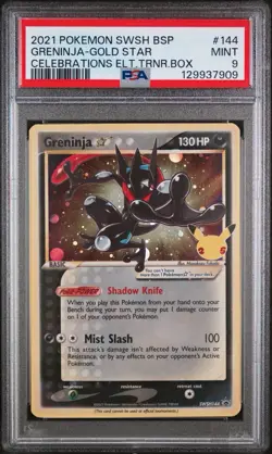 Greninja SWSH144 Holo Black Star Promo Gold Star Celebrations 2021 Pokemon PSA 9 - Image 1