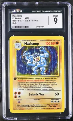 CGC 9 MINT Machamp 1999 Base Set 1st Edition 8/102 Holo Pokemon Card - Image 1