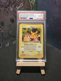 2000 Pokemon Black Star Promo English Card - PSA 8 - Birthday Pikachu Holo #24 - Image 1
