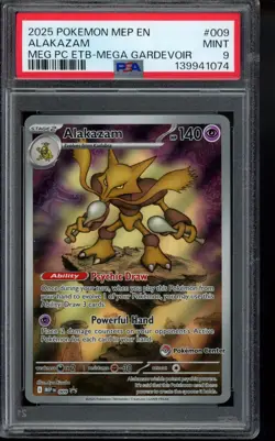 2025 Alakazam - 009 (Pokemon Center Stamp) 009 Me: Mega Evolution Holo PSA 9 - Image 1