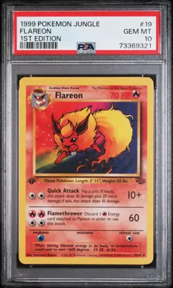 1999 Pokemon Jungle Flareon #19 GEM MT PSA 10 1st Edition - Image 1
