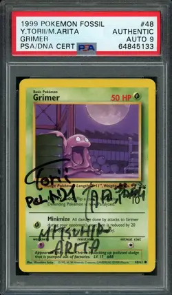 Pokemon Grimer Fossil #48 Arita & Torii Dual Signed PSA/DNA AUTO 9 - Image 1