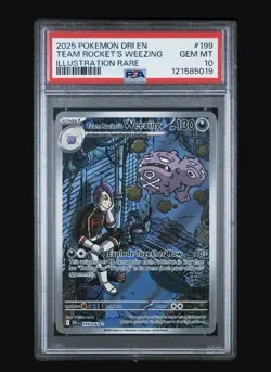 2025 POKEMON DESTINED RIVALS ILLUSTRATION RARE #199 TEAM ROCKET'S WEEZING PSA 10 - Image 1