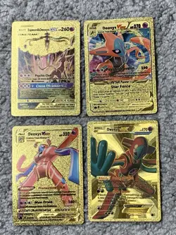 Set of 4 Deoxys GX,VMax,VStar Gold Accents+Deoxys EX Gold Foil Fan Art Cards - Image 1