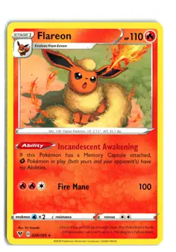Flareon 026/185 Vivid Voltage Non Holo Rare Pokemon TCG NM - Image 1