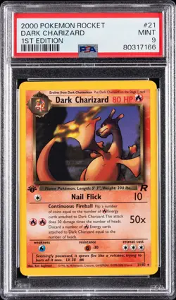 2000 POKEMON ROCKET 1ST ED #21 DARK CHARIZARD PSA 9 - Image 1