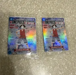 Bandai Namco One Piece Card Game US Voyage Monkey D. Luffy Holo Promo Lot of 2 - Image 1