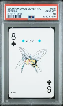 Beedrill 2000 Pokemon Japanese Silver Playing Card 8 of Clubs #015 PSA 10 GEM MT - Image 1