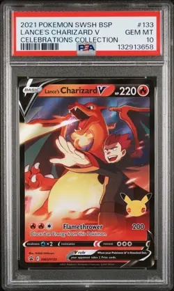 2021 POKEMON SWSH BS PROMO | CELEBRATIONS LANCE'S CHARIZARD V 133 PSA 10 - Image 1