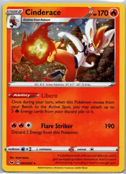 Pokemon TCG Cinderace 34/202 Sword Shield Cosmos Holo NM - Image 1