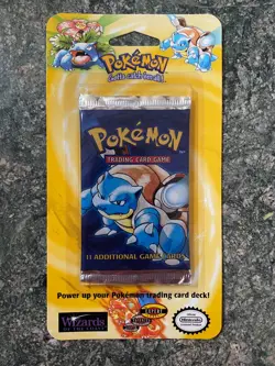 Pokemon 1999 Sealed Base Set Unlimited Booster Blister Pack Blastoise WOTC - Image 1