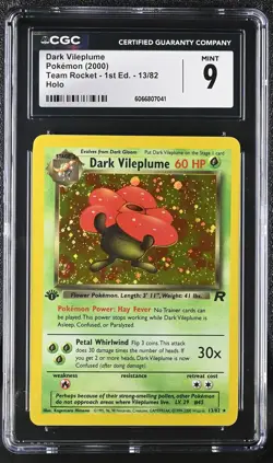 CGC 9 MINT Dark Vileplume Team Rocket 1st Edition 13/82 Holo SWIRL Pokemon Card - Image 1