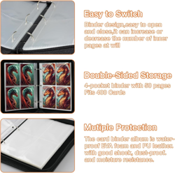 Trading Card Binder, 400 Pocket Card Album, 3-Ring Refillable Binder with Zipper - Image 4