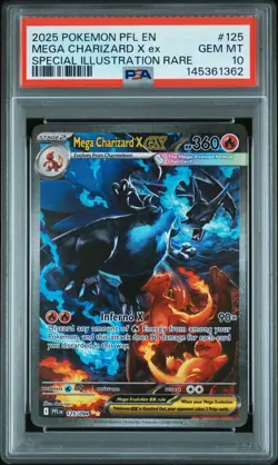 2025 POKEMON PFL EN-PHANTASMAL FLAMES #125 MEGA CHARIZARD X EX PSA 10 - Image 1