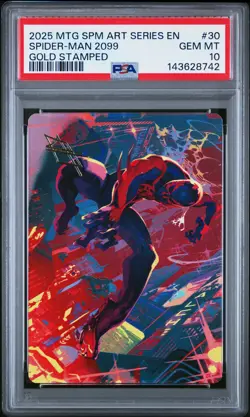 2025 MTG MARVEL'S SPIDER-MAN ART SER GOLD STAMPED #30 SPIDER-MAN 2099 PSA 10 - Image 1