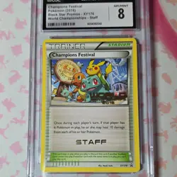 Pokemon TCG Champions Festival Black Star Promo XY176 Staff CGC 8 2016 - Image 1