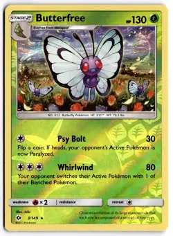 Pokemon TCG Butterfree 3/149 Sun & Moon Base Set Reverse Holo - Image 1