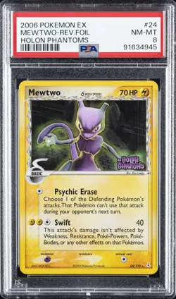 2006 POKEMON EX HOLON PHANTOMS #24 MEWTWO-REVERSE FOIL PSA 8 - Image 1