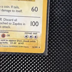 Pokemon TCG Zapdos Base Set 16/102 1999 Holo Rare Basic 90HP - Image 2