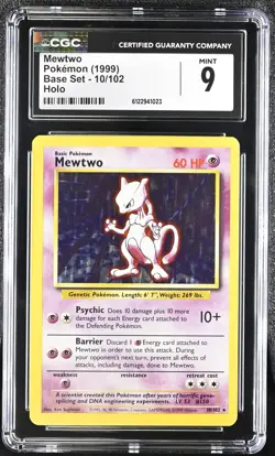 CGC 9 MINT Mewtwo 1999 Base Set 10/102 Holo Pokemon Card - Image 1