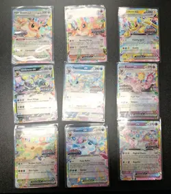 Full 9 Card Set of Stamped Prismatic Eeveelution Promos From Surprise Box NM. - Image 1