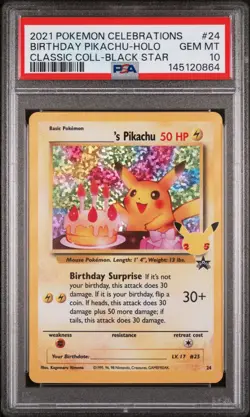 PSA 10 2021 Pokemon Birthday Pikachu Holo Celebrations Classic Collection 24 - Image 1
