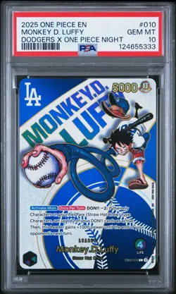 2025 ONE PIECE PROMO EB02 010 DODGERS X ONE PIECE NIGHT MONKEY D LUFFY PSA 10 - Image 1