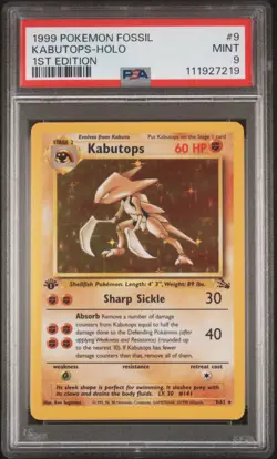 1999 POKEMON FOSSIL 1ST EDITION #9 KABUTOPS-HOLO PSA 9 - Image 1
