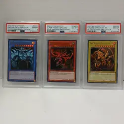 Yu-Gi-Oh! PSA 8 Egyptian God Card Set (Obelisk, Slifer, Ra) - Image 1