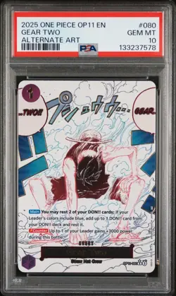 2025 ONE PIECE OP11-A FIST OF DIVINE SPEED 080 GEAR TWO ALTERNATE ART ENG PSA 10 - Image 1