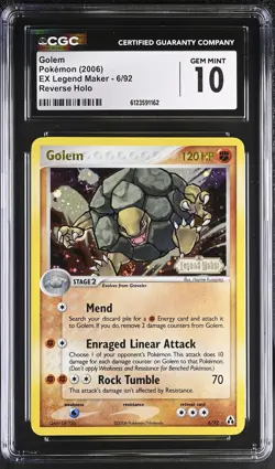 CGC 10 Golem 2006 EX Legend Maker 6/92 Reverse Holo STAMPED Pokemon Card - Image 1